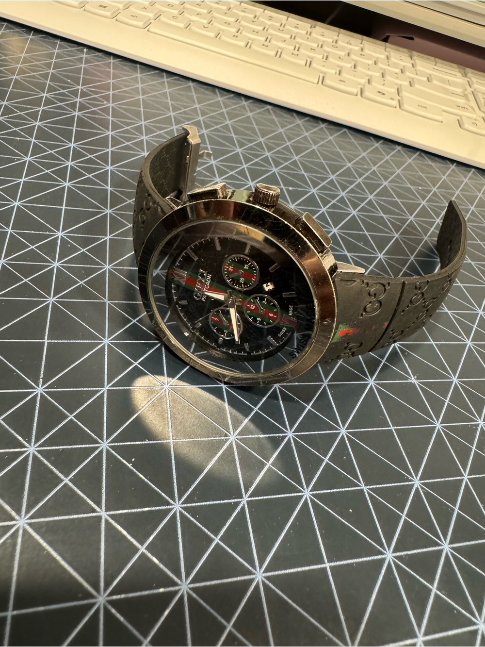 Gucci Pantcaon Swiss Made Multi-Dial Wristwatch Black Rubber Band Rose Gold Case